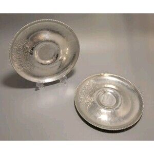 Vtg Set of 2 Continental Hand Wrought 7" Tray #641 Silverlook Hammered